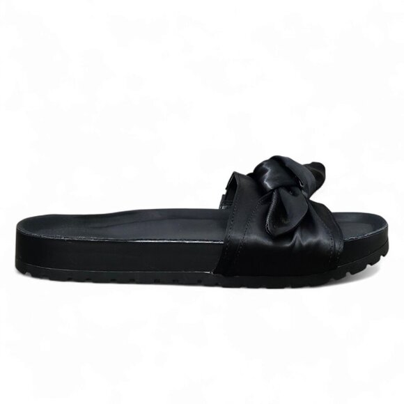 Torrid Black Satin Bow Pool Slides Slip On Flat Sandals - Picture 8 of 9